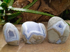 Polished Blue Lace Agate Standing Free Forms x 3 From Nsanje, Malawi - Toprock Gemstones and Minerals 