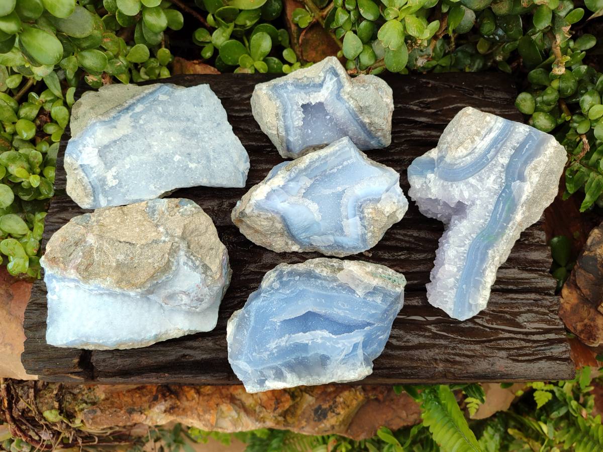 Natural Blue Lace Agate Geode Specimens x 6 From Nsanje, Malawi - Toprock Gemstones and Minerals 