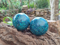 Hand Made Conglomerate Chrysocolla With Azurite And Malachite Sphere x 2 From Congo