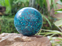 Hand Made Conglomerate Chrysocolla With Azurite And Malachite Sphere x 2 From Congo