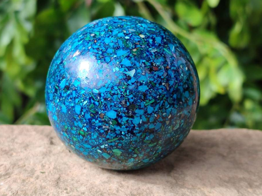 Hand Made Conglomerate Chrysocolla With Azurite And Malachite Sphere x 2 From Congo - Toprock Gemstones and Minerals 