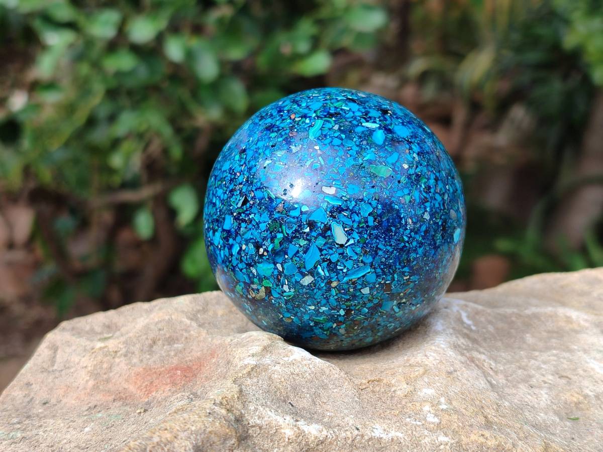 Hand Made Conglomerate Chrysocolla With Azurite And Malachite Sphere x 2 From Congo - Toprock Gemstones and Minerals 