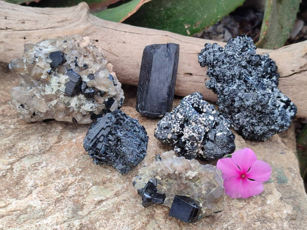 Natural Schorl Black Tourmaline With Associated Minerals x 6 From Erongo, Namibia - Toprock Gemstones and Minerals 