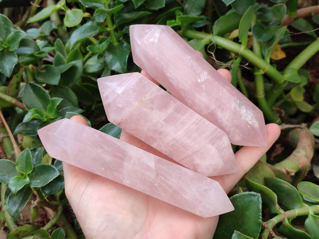 Polished Double Terminated Rose Quartz Crystals x 6 From Madagascar - Toprock Gemstones and Minerals 
