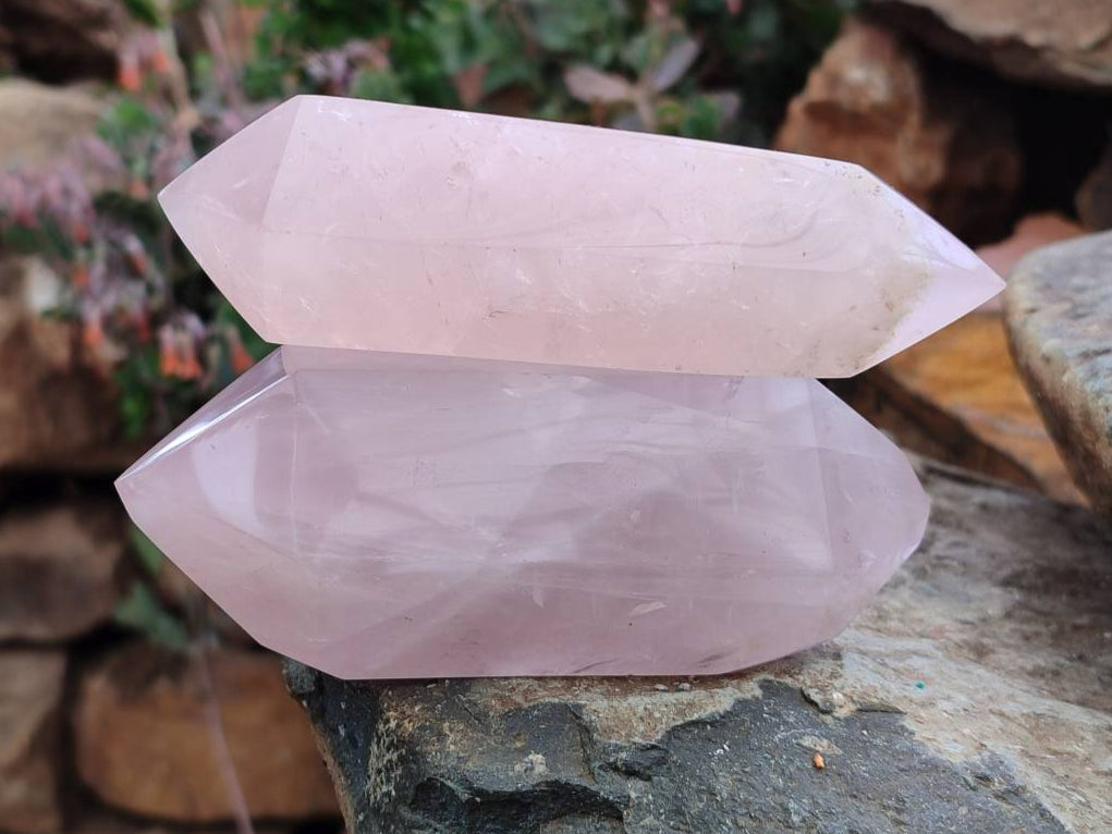 Polished Double Terminated Rose Quartz Crystals x 6 From Madagascar - Toprock Gemstones and Minerals 