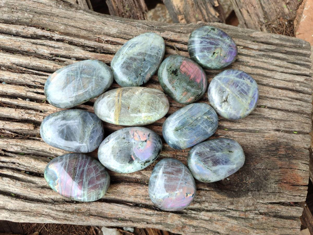 Polished Purple Flash Labradorite Galets x 12 From Tulear, Madagascar - Toprock Gemstones and Minerals 