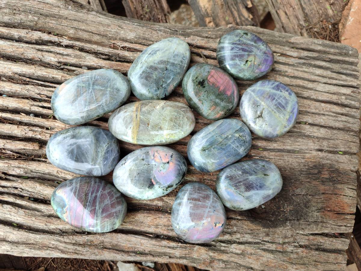 Polished Purple Flash Labradorite Galets x 12 From Tulear, Madagascar - Toprock Gemstones and Minerals 