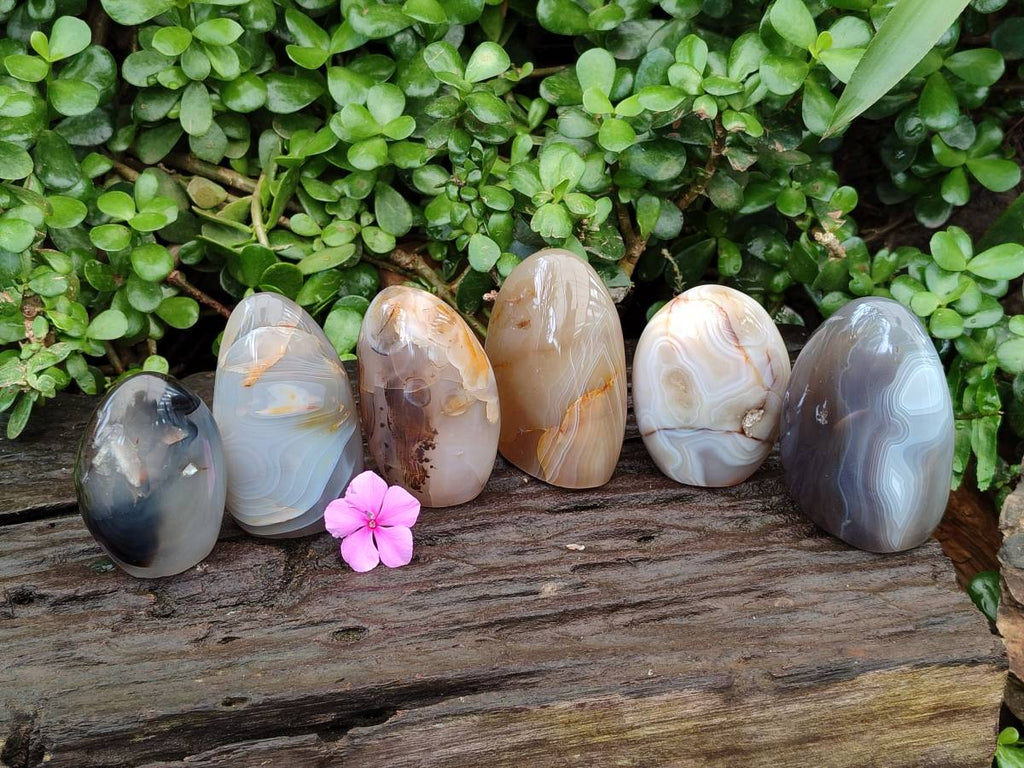 Polished Banded Agate Standing Free Forms x 6 From Madagascar - Toprock Gemstones and Minerals 