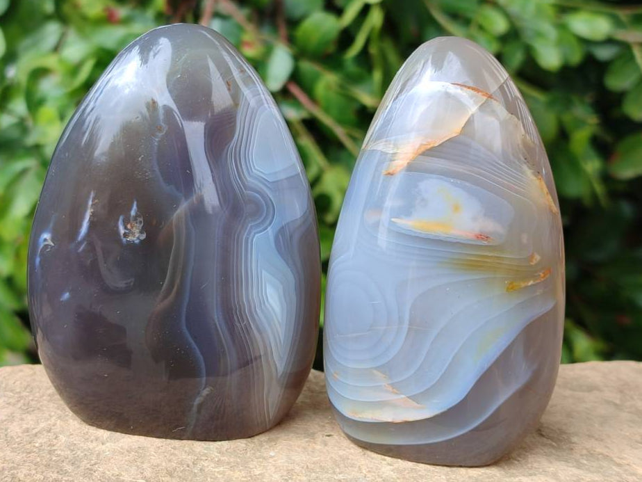 Polished Banded Agate Standing Free Forms x 6 From Madagascar - Toprock Gemstones and Minerals 