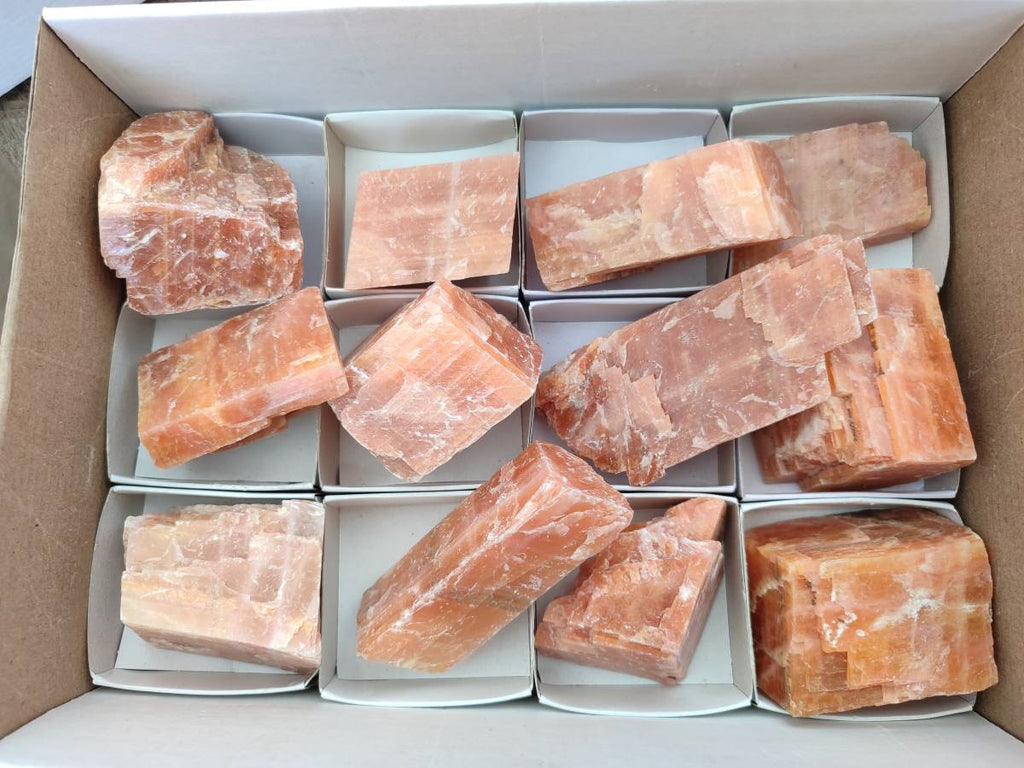 Natural Sunset Orange Calcite Specimens x 12 From Spitzkop, Namibia - Toprock Gemstones and Minerals 