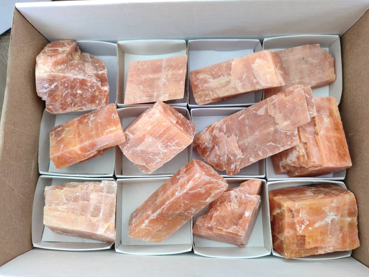 Natural Sunset Orange Calcite Specimens x 12 From Spitzkop, Namibia - Toprock Gemstones and Minerals 