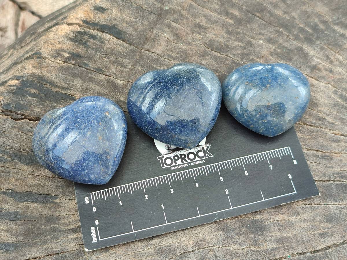 Polished Lazulite Hearts x 35 From Madagascar - Toprock Gemstones and Minerals 