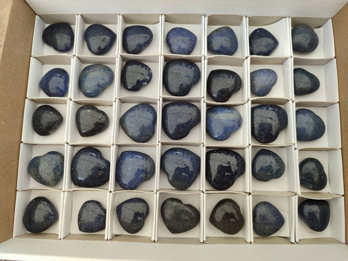 Polished Lazulite Hearts x 35 From Madagascar - Toprock Gemstones and Minerals 