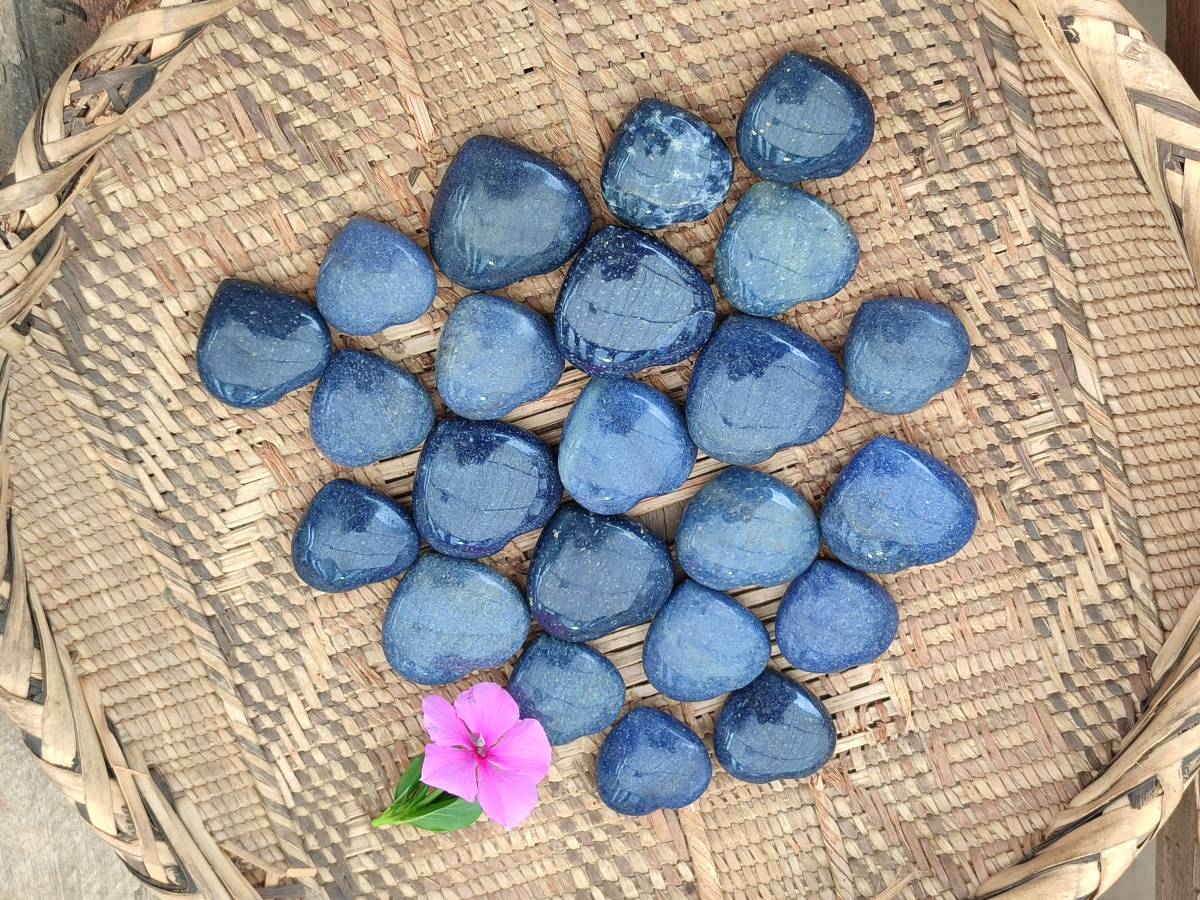 Polished Lazulite Hearts x 35 From Madagascar - Toprock Gemstones and Minerals 