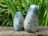 Polished Blue Spotted Spinel in Quartz Standing Free Forms x 2 From Madagascar
