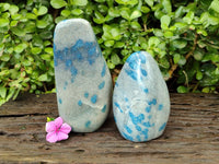 Polished Blue Spotted Spinel in Quartz Standing Free Forms x 2 From Madagascar