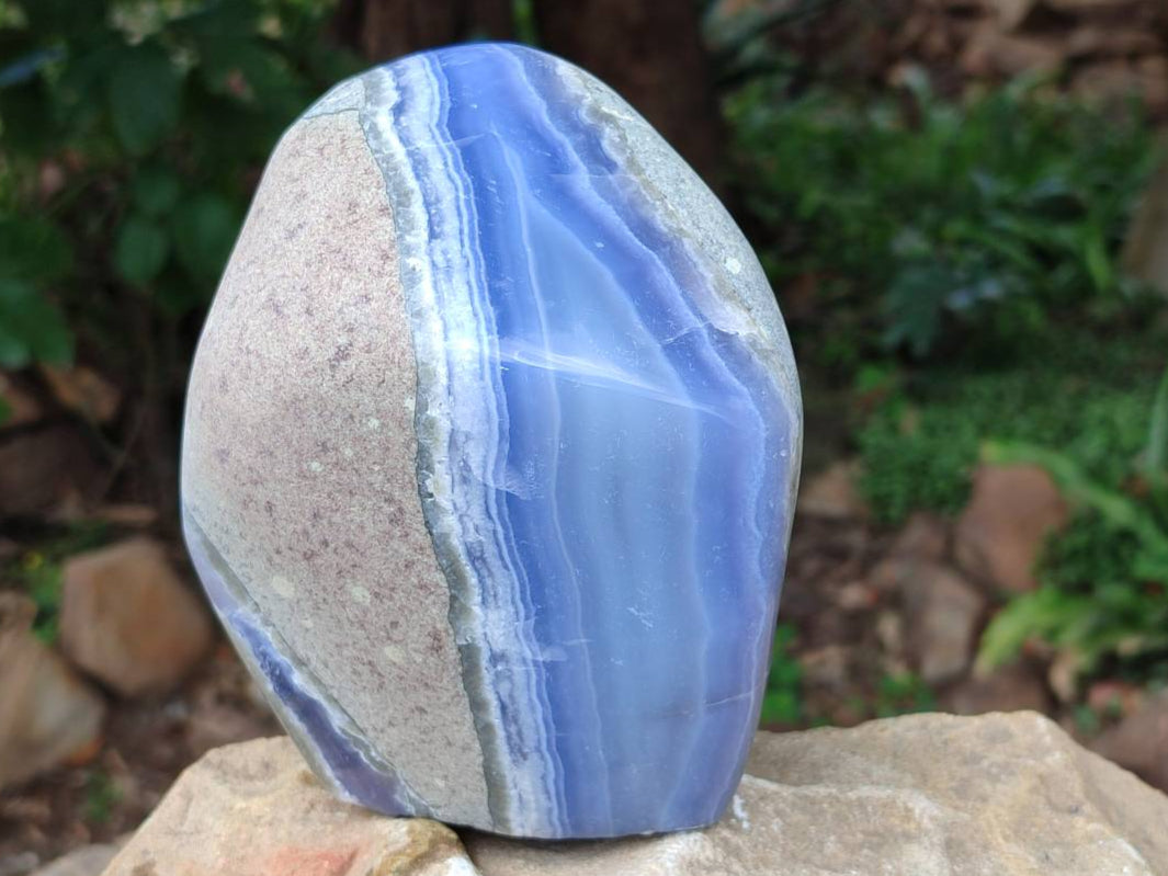 Polished Blue Lace Agate Standing Free Form x 1 From Nsanje, Malawi - Toprock Gemstones and Minerals 