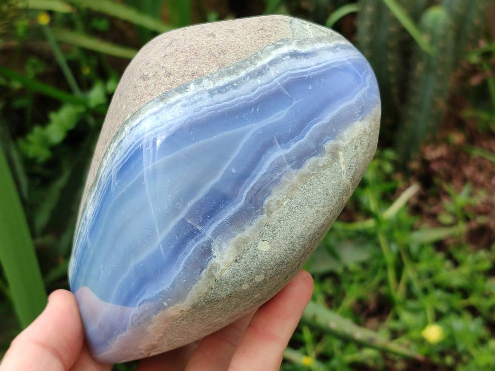 Polished Blue Lace Agate Standing Free Form x 1 From Nsanje, Malawi - Toprock Gemstones and Minerals 