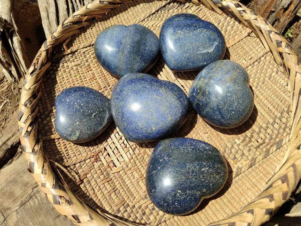 Polished Lazulite Hearts x 6 From Madagascar - Toprock Gemstones and Minerals 
