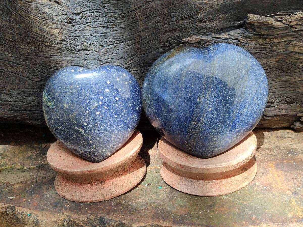 Polished Lazulite Hearts x 6 From Madagascar - Toprock Gemstones and Minerals 