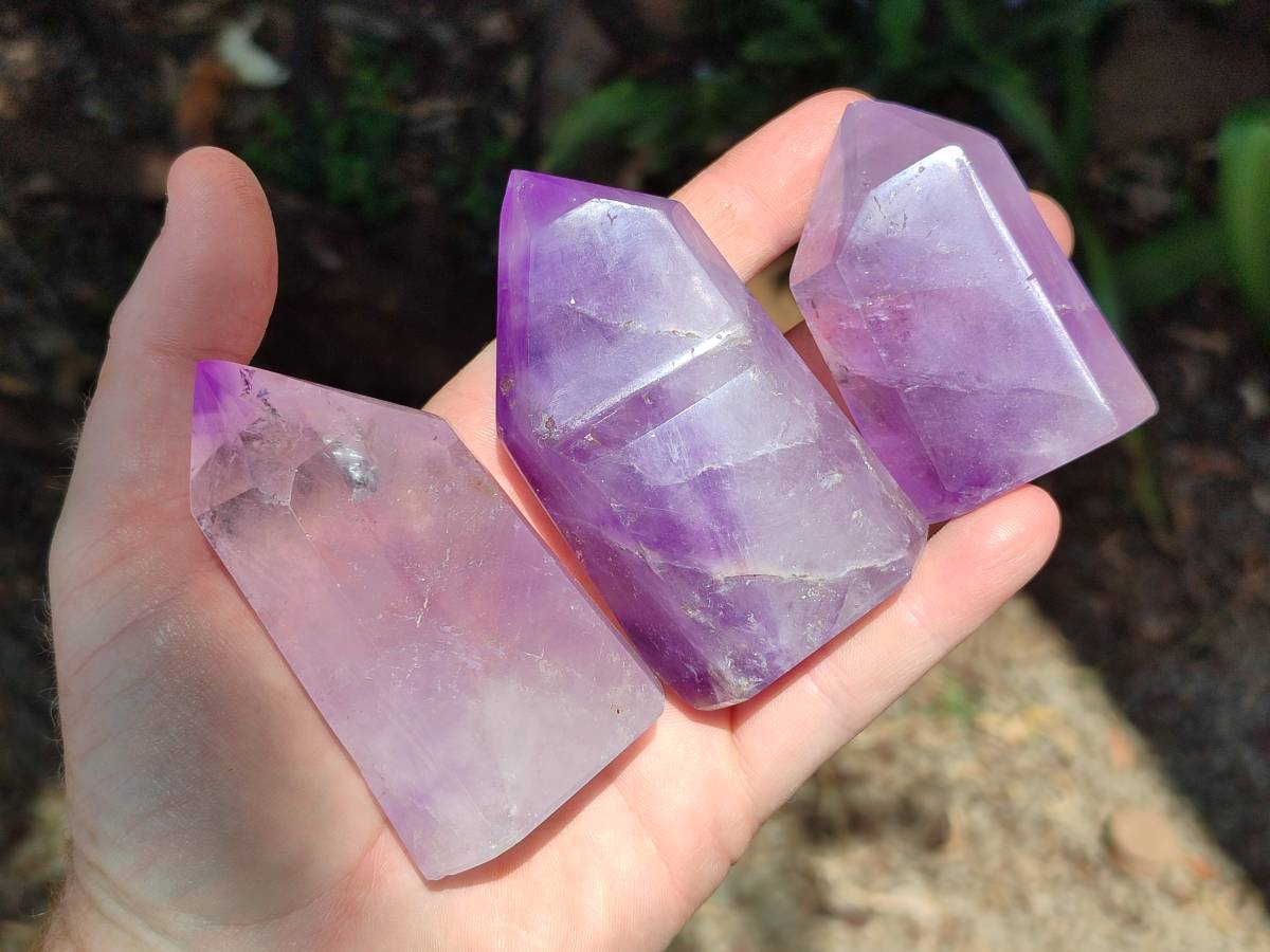 Polished Window Amethyst Crystals x 6 From Akansobe, Madagascar - Toprock Gemstones and Minerals 