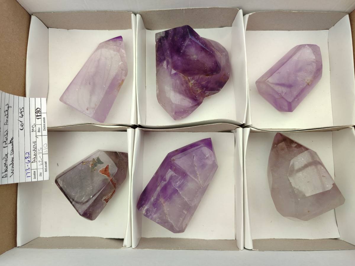 Polished Window Amethyst Crystals x 6 From Akansobe, Madagascar - Toprock Gemstones and Minerals 
