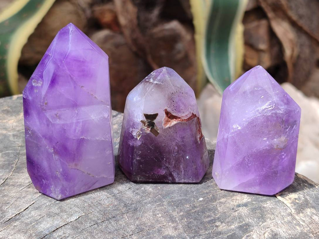 Polished Window Amethyst Crystals x 6 From Akansobe, Madagascar - Toprock Gemstones and Minerals 