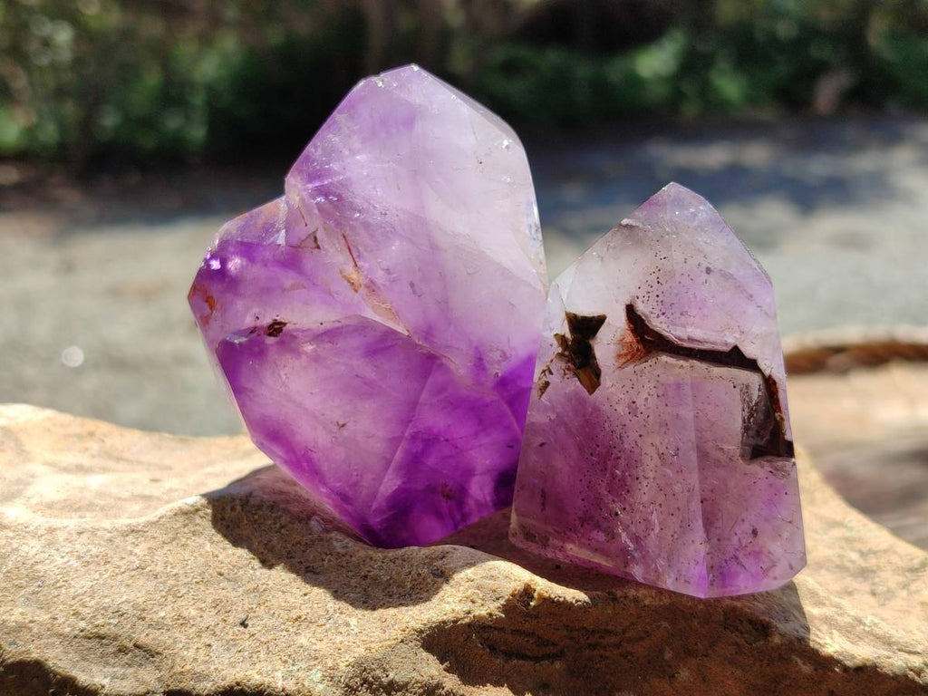 Polished Window Amethyst Crystals x 6 From Akansobe, Madagascar - Toprock Gemstones and Minerals 