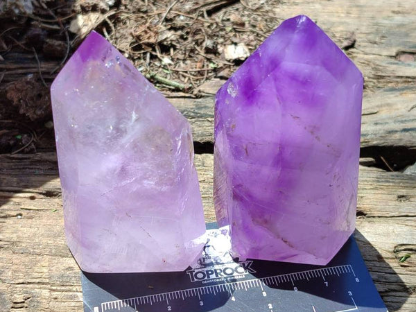 Polished Window Amethyst Crystals x 6 From Akansobe, Madagascar - Toprock Gemstones and Minerals 
