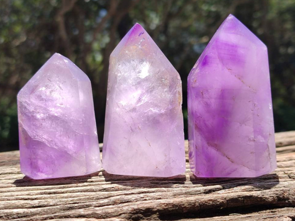 Polished Window Amethyst Crystals x 6 From Akansobe, Madagascar - Toprock Gemstones and Minerals 