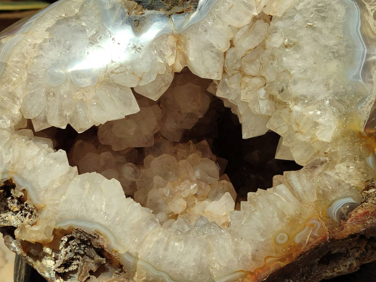 Polished XXL Banded Agate Crystal Centred Geode x 1 From Madagascar - Toprock Gemstones and Minerals 