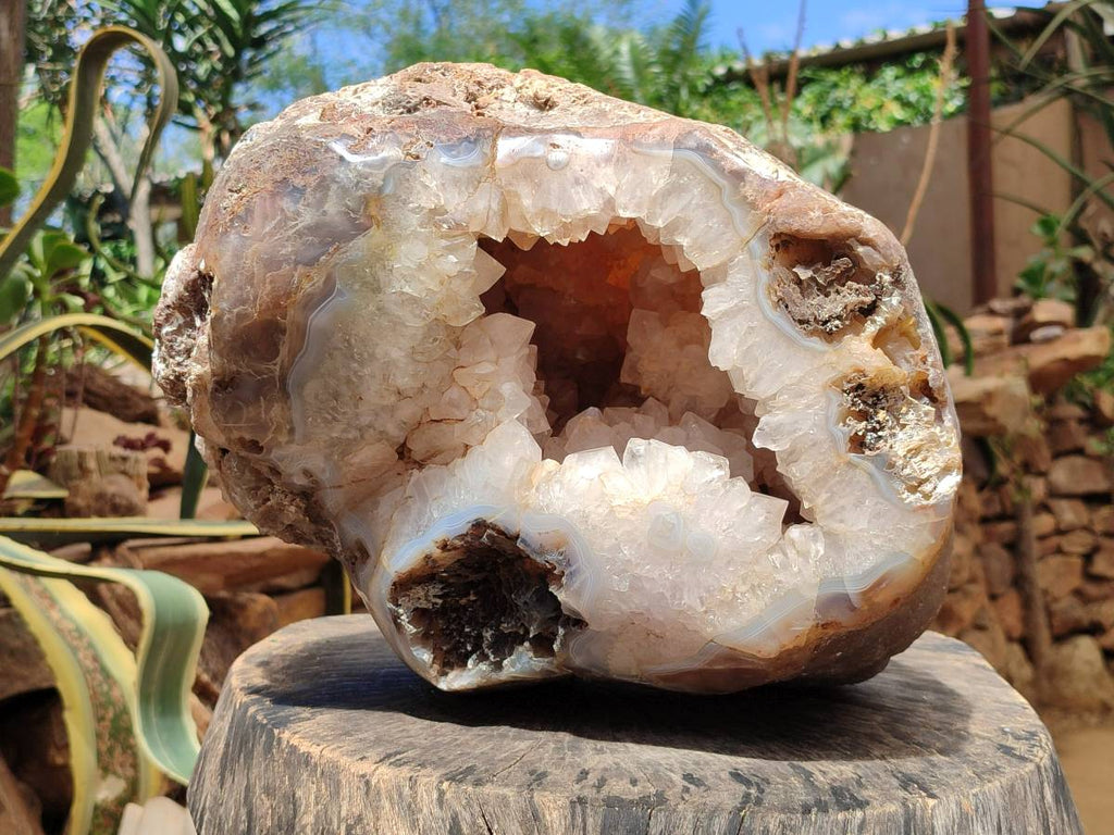 Polished XXL Banded Agate Crystal Centred Geode x 1 From Madagascar - Toprock Gemstones and Minerals 