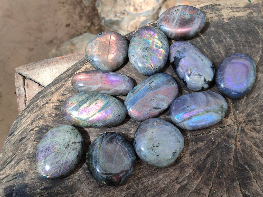 Polished Purple Flash Labradorite Galets x 12 From Tulear, Madagascar - Toprock Gemstones and Minerals 