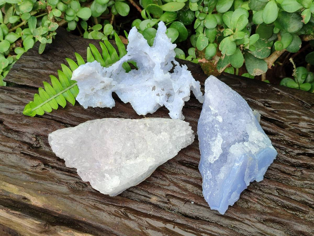 Natural Etched Blue Chalcedony Specimens x 3 From Nsanje, Malawi - Toprock Gemstones and Minerals 