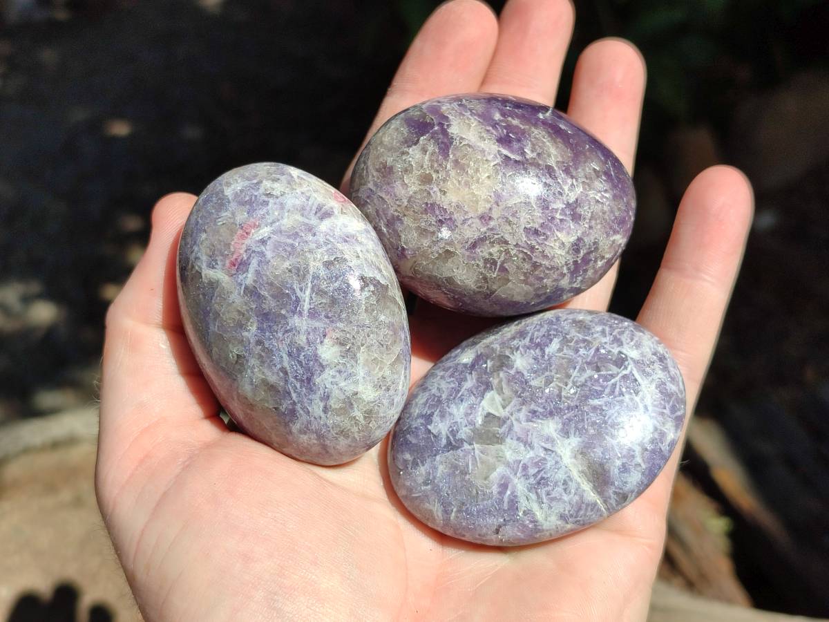 Polished Lepidolite With Pink Rubellite Galets x 15 From Ambatondrazaka, Madagascar - Toprock Gemstones and Minerals 
