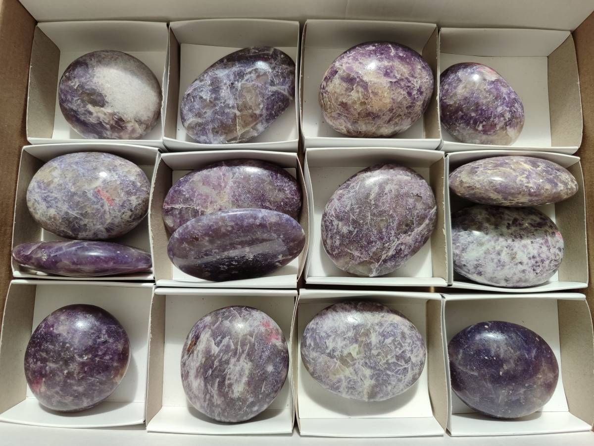 Polished Lepidolite With Pink Rubellite Galets x 15 From Ambatondrazaka, Madagascar - Toprock Gemstones and Minerals 