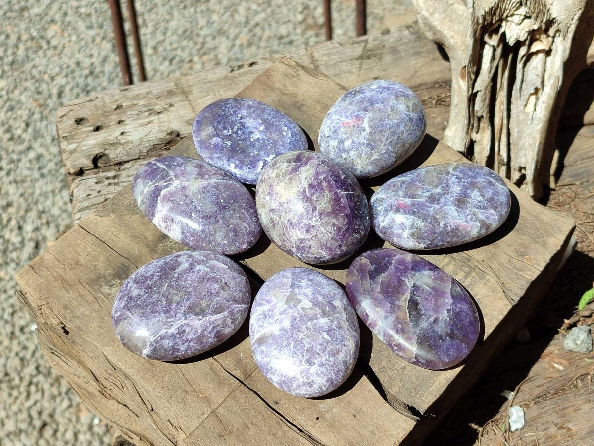 Polished Lepidolite With Pink Rubellite Galets x 15 From Ambatondrazaka, Madagascar - Toprock Gemstones and Minerals 