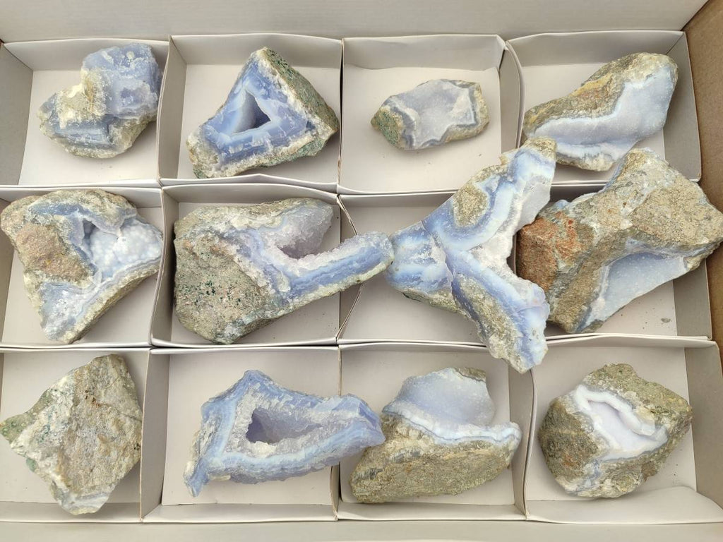 Natural Blue Lace Agate Geode Specimens x 12 From Nsanje, Malawi - Toprock Gemstones and Minerals 