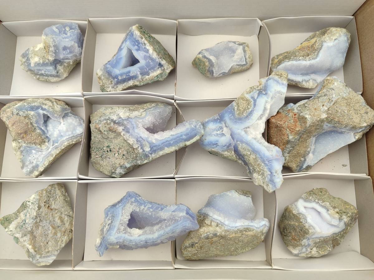 Natural Blue Lace Agate Geode Specimens x 12 From Nsanje, Malawi - Toprock Gemstones and Minerals 