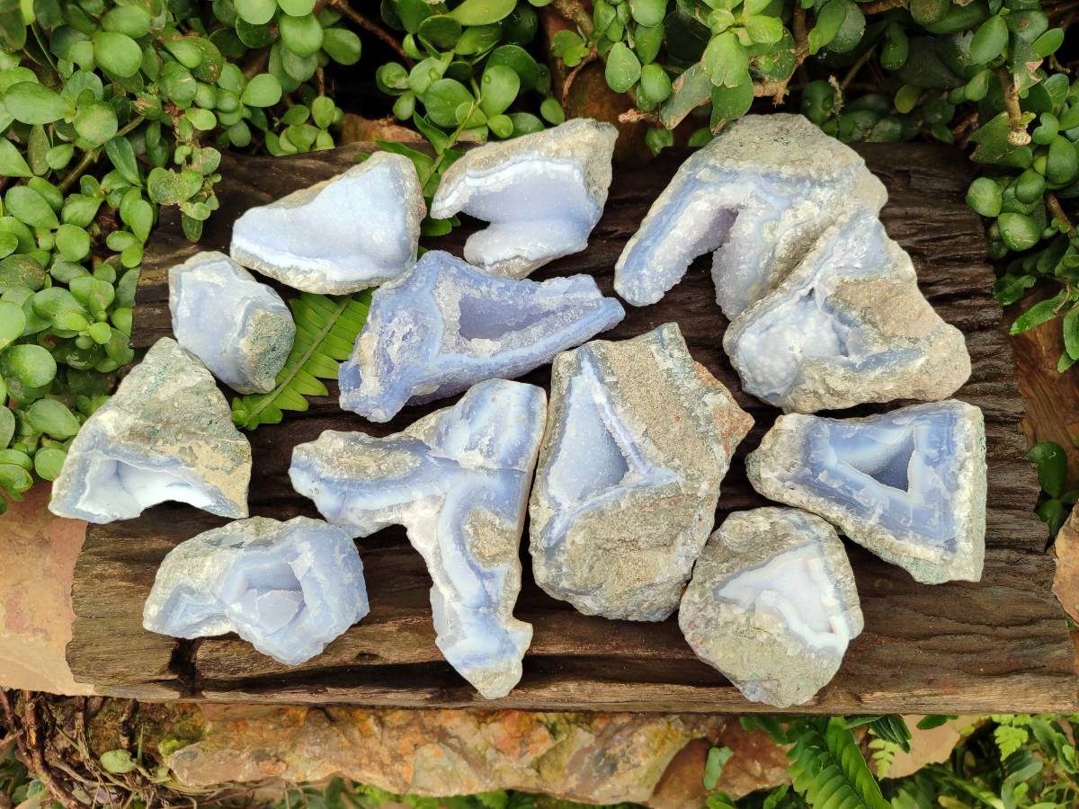 Natural Blue Lace Agate Geode Specimens x 12 From Nsanje, Malawi - Toprock Gemstones and Minerals 