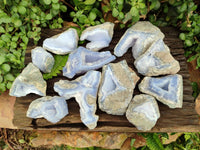 Natural Blue Lace Agate Geode Specimens x 12 From Nsanje, Malawi
