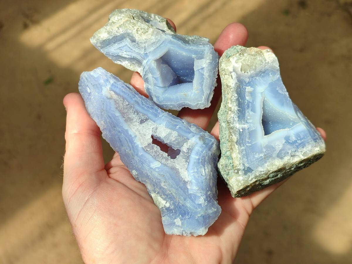 Natural Blue Lace Agate Geode Specimens x 12 From Nsanje, Malawi - Toprock Gemstones and Minerals 