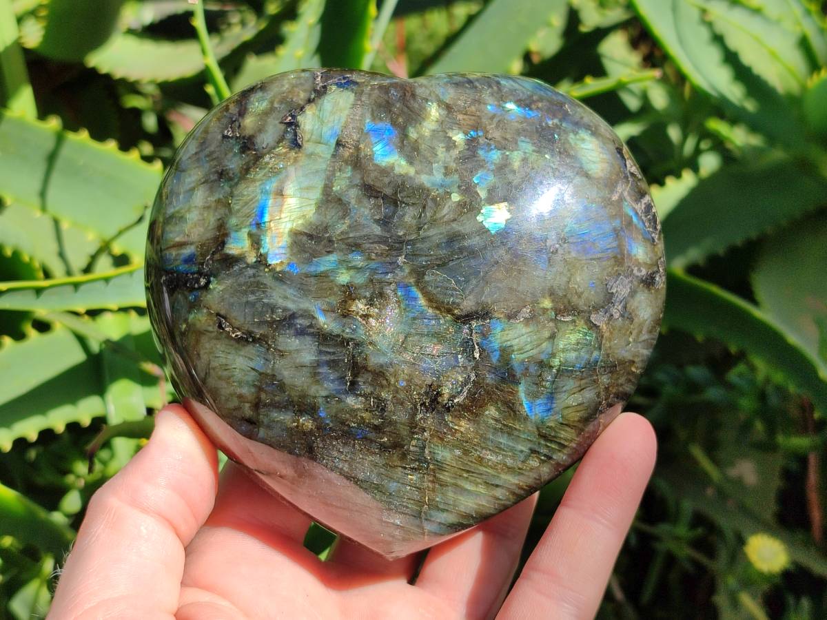 Polished Labradorite Hearts x 2 From Tulear, Madagascar - Toprock Gemstones and Minerals 