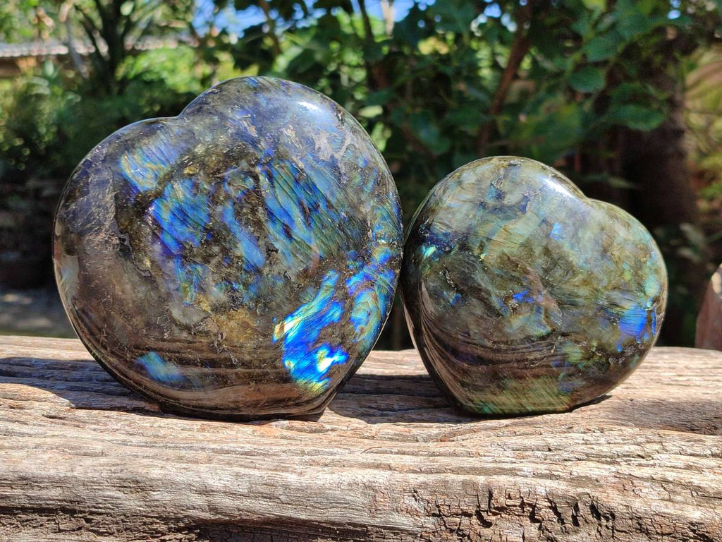 Polished Labradorite Hearts x 2 From Tulear, Madagascar - Toprock Gemstones and Minerals 