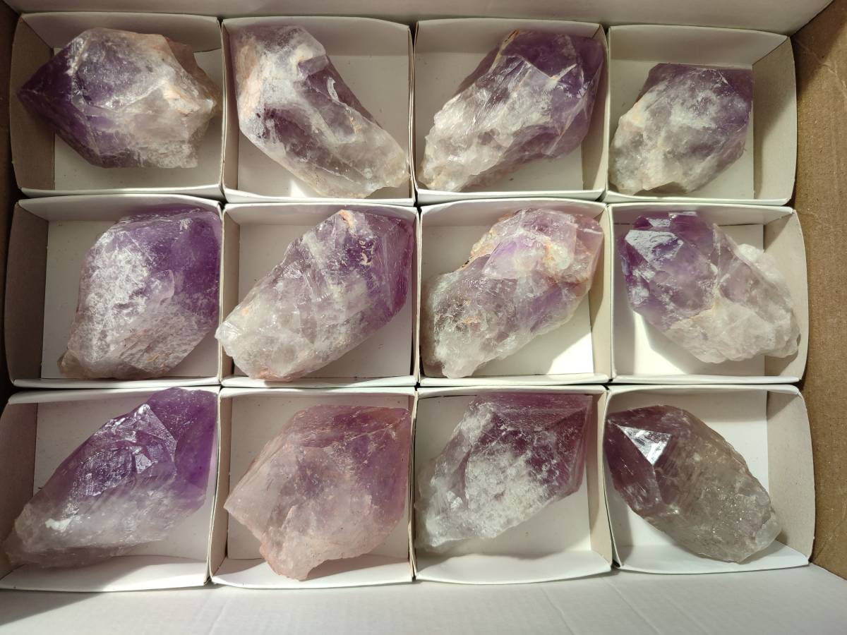 Natural Jacaranda Amethyst Quartz Crystals x 12 From Mumbwa, Zambia - Toprock Gemstones and Minerals 