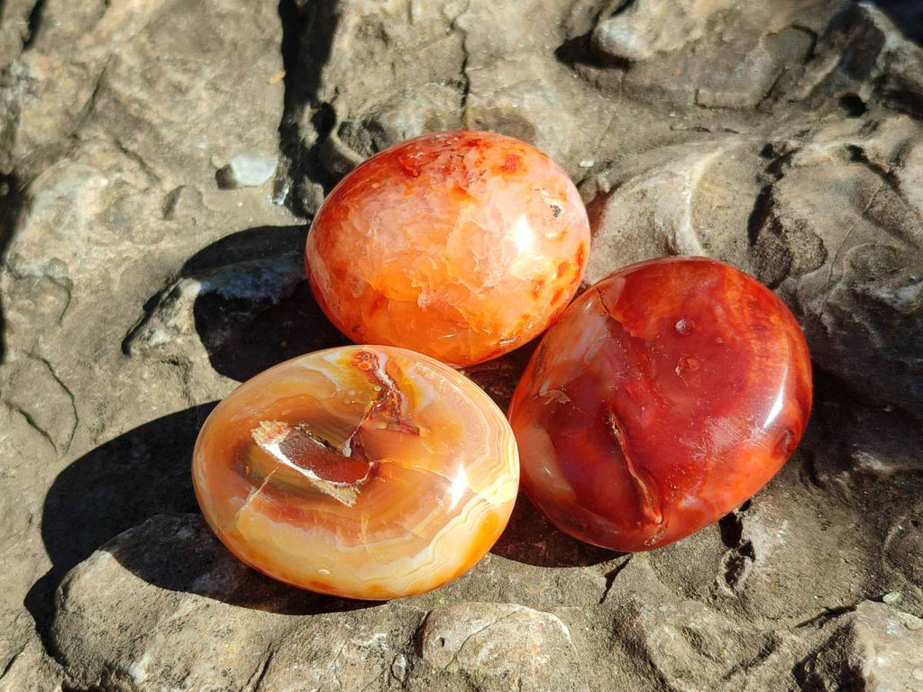 Polished Carnelian Agate Gemstone Galets x 35 From Madagascar - Toprock Gemstones and Minerals 
