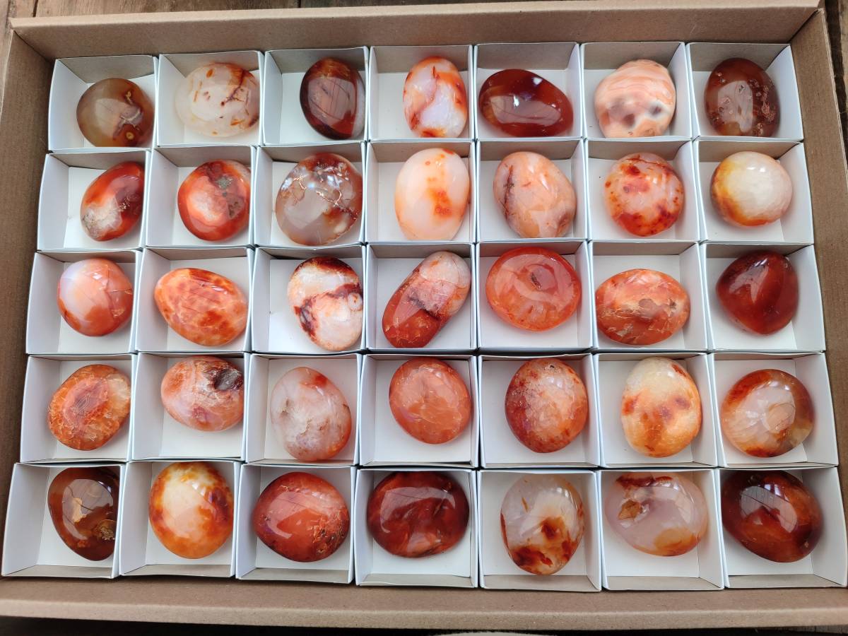 Polished Carnelian Agate Gemstone Galets x 35 From Madagascar - Toprock Gemstones and Minerals 