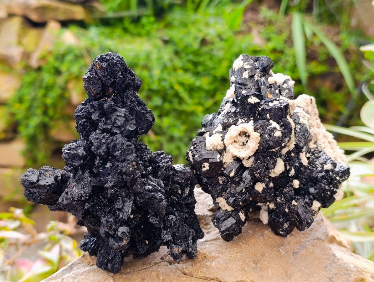 Natural Schorl Black Tourmaline Specimens x 2 From Erongo, Namibia - Toprock Gemstones and Minerals 