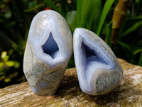 Polished Blue Lace Agate Standing Free Forms x 3 From Nsanje, Malawi