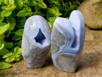 Polished Blue Lace Agate Standing Free Forms x 3 From Nsanje, Malawi